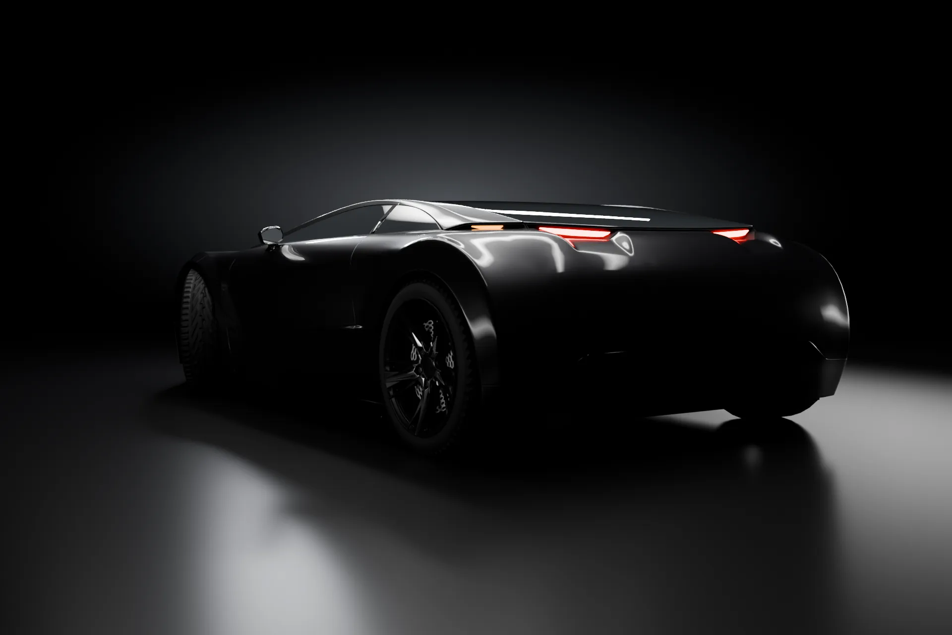The Vesper GT from behind, tail lights lit