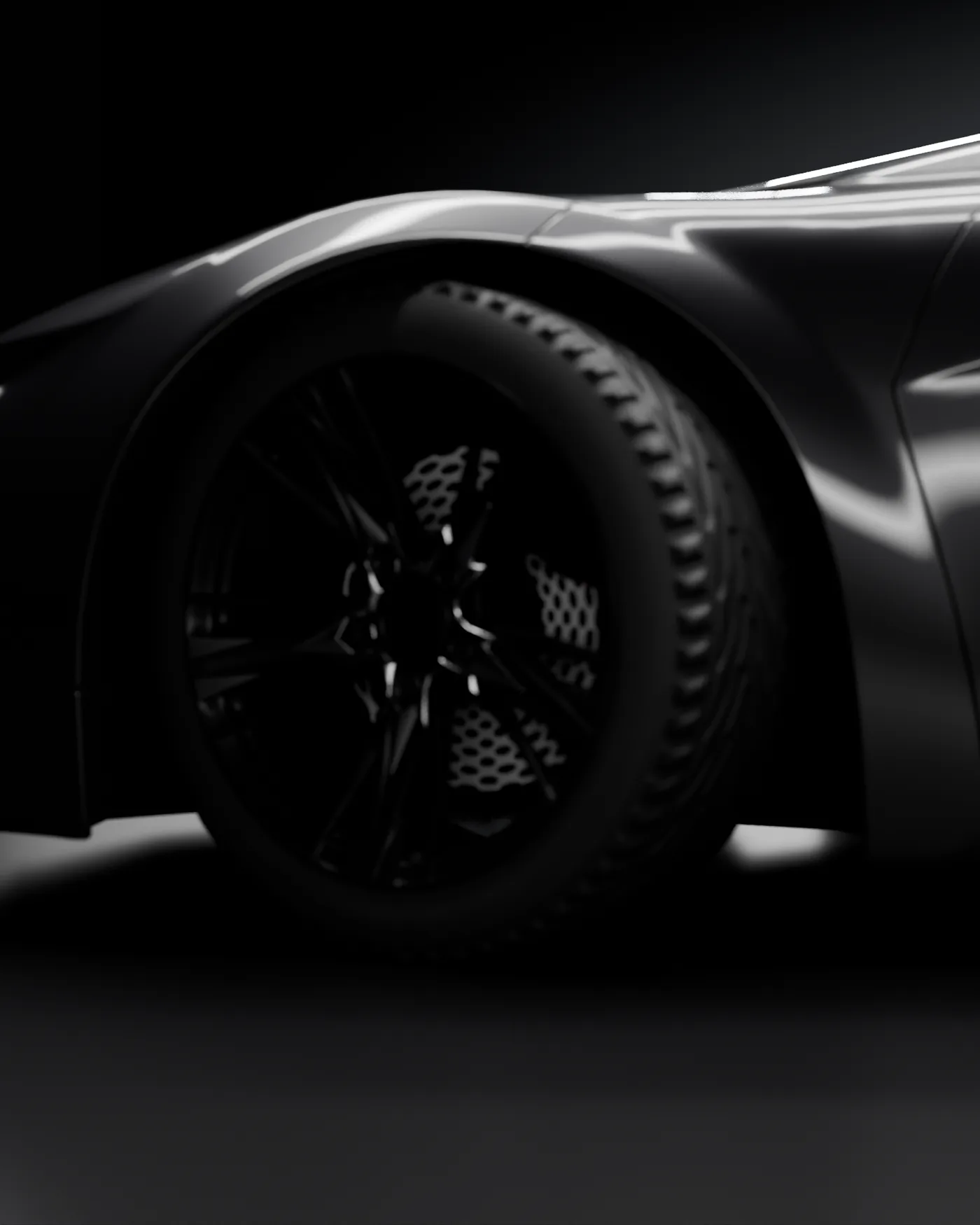 Close view of a wheel and red brake caliper